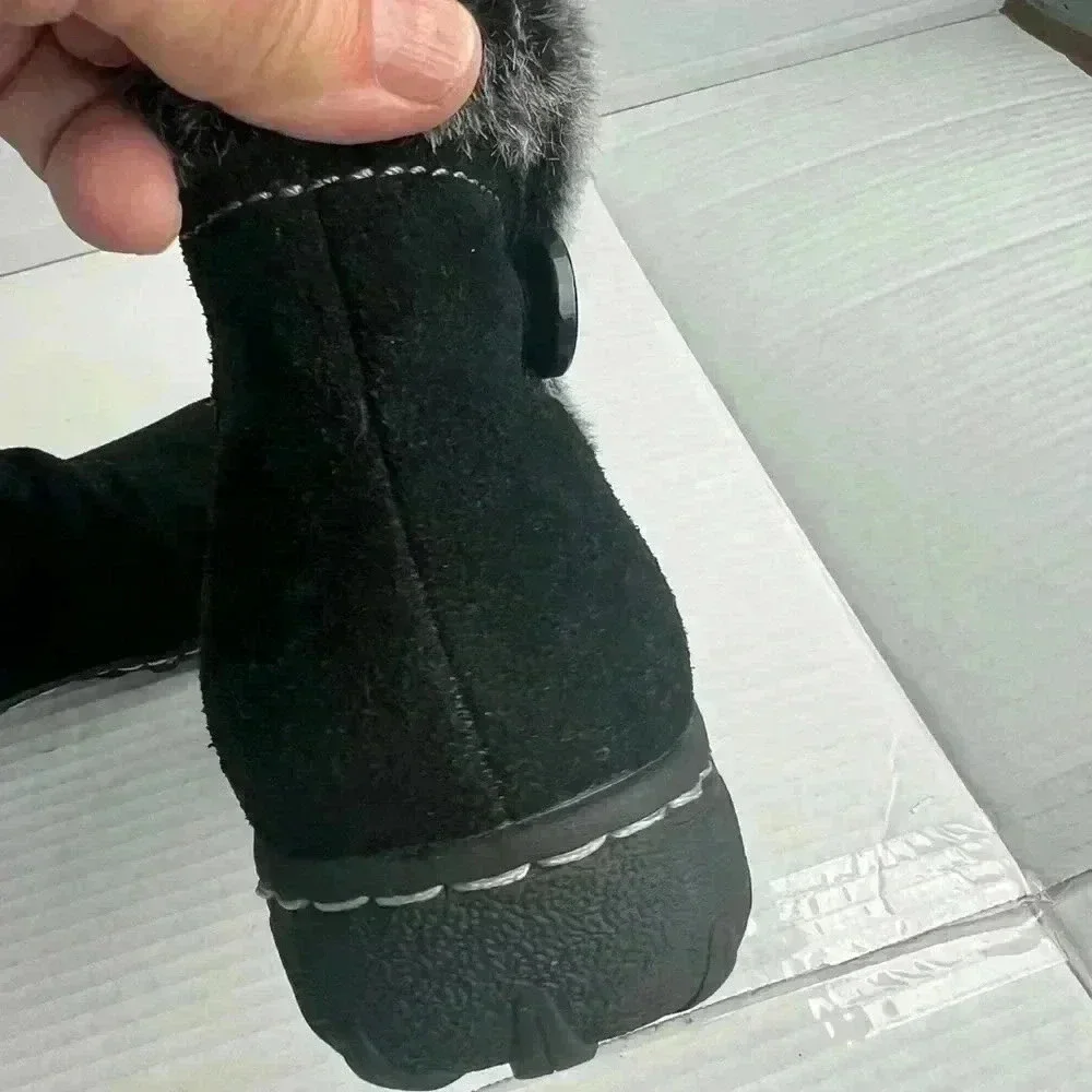 Khombu Lindsey Ladies' All Weather Black Suede Top Faux Fur Boots Size 7m